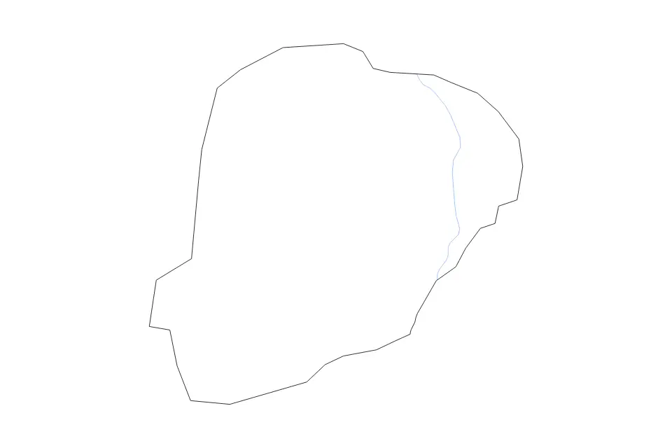 Outline map of Kérouané Prefecture, Guinea with subdivision borders and rivers.