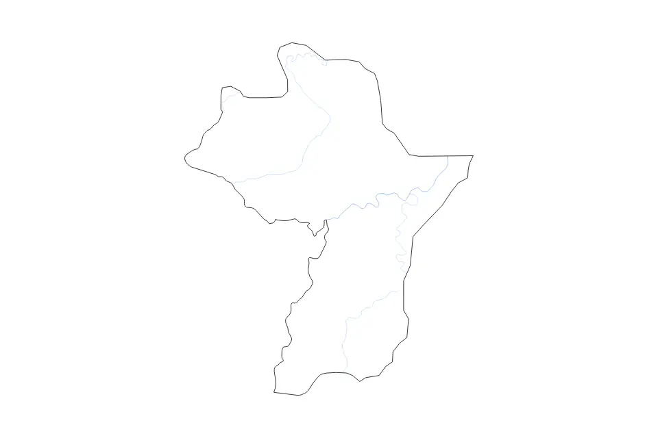 Mapa de Kouroussa Prefecture, Guinea de tipo contorno y ríos para África, con contorno y ríos con límites limpios.