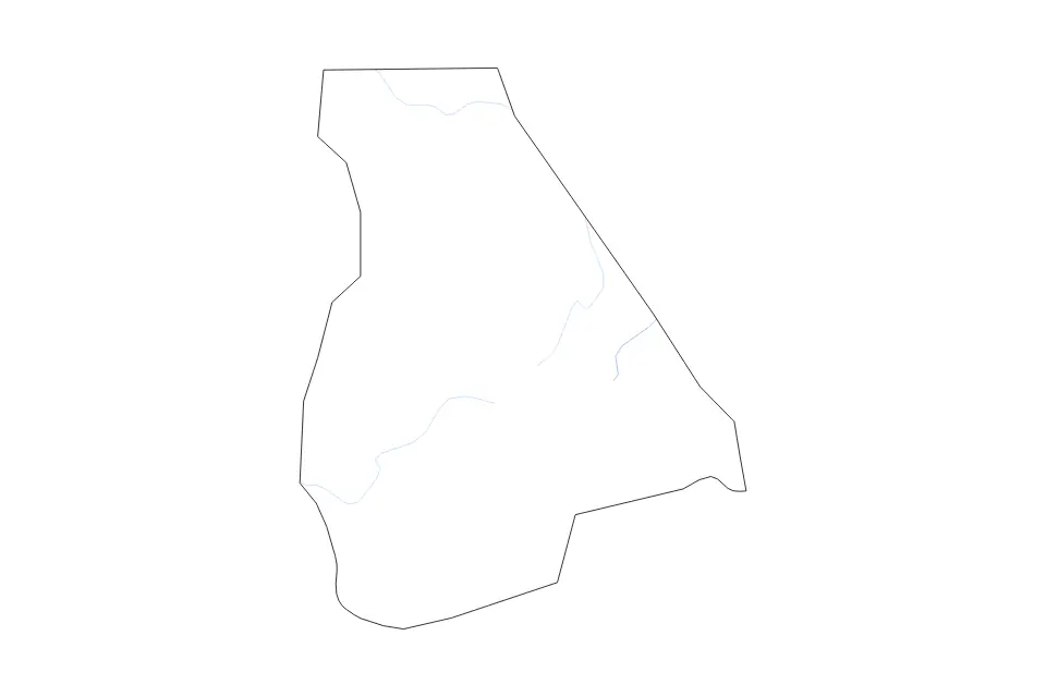 Outline map of Labé Prefecture, Guinea with subdivision borders and rivers.