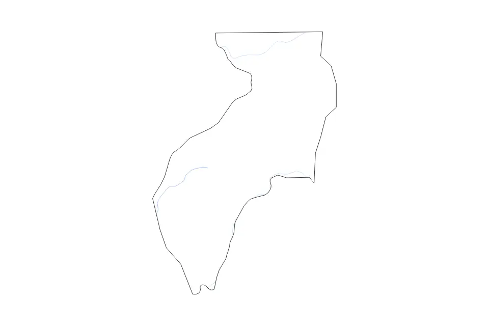 Outline map of Lélouma Prefecture, Guinea with subdivision borders and rivers.