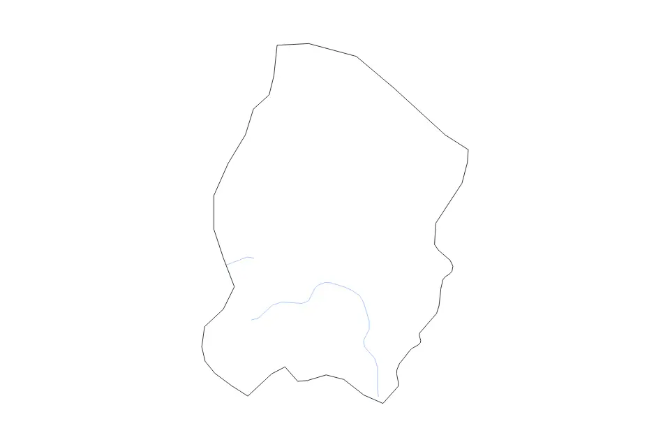 Outline map of Lola Prefecture, Guinea with subdivision borders and rivers.