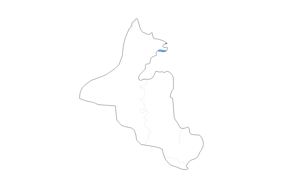 Outline map of Mandiana Prefecture, Guinea with subdivision borders and major lakes and rivers.