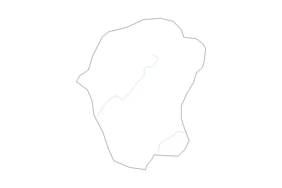 Outline map of Nzérékoré Prefecture, Guinea with subdivision borders and rivers.