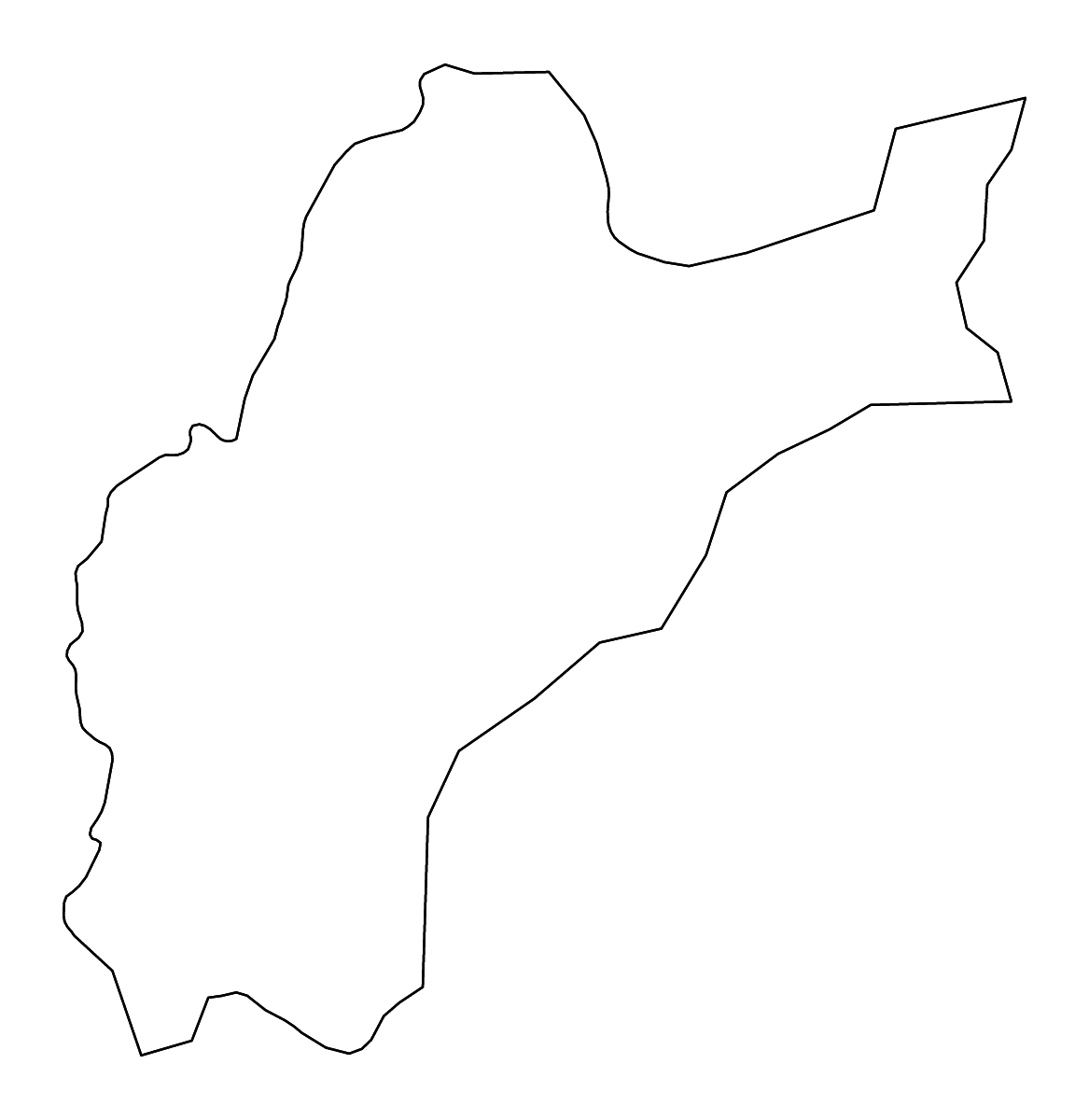 Mapa de contorno de Pita Prefecture, Guinea con ríos.