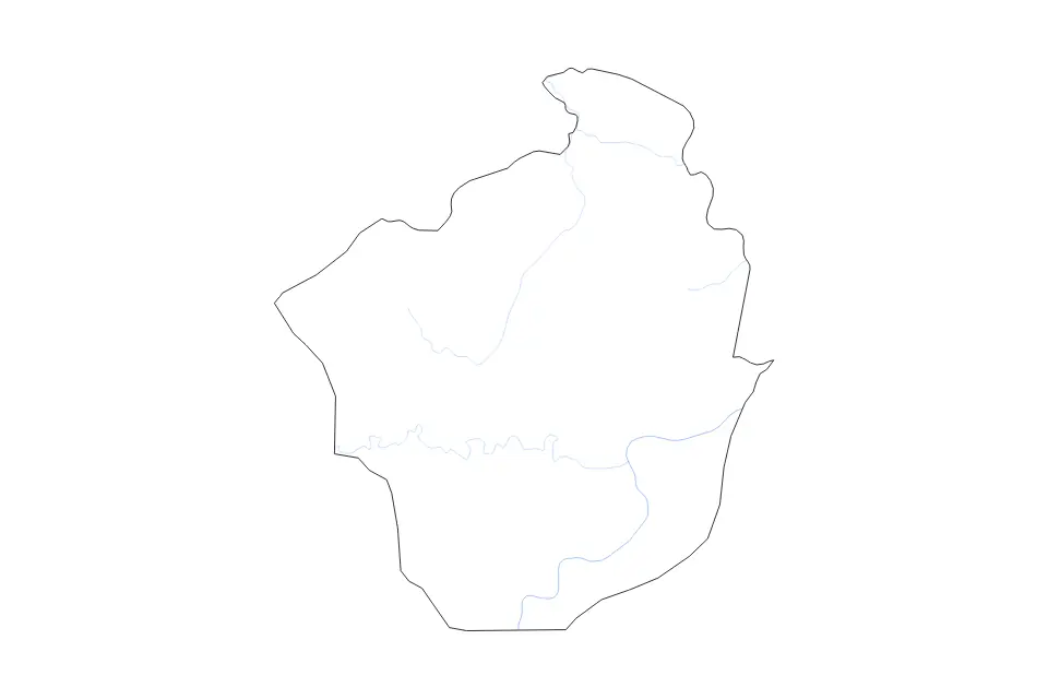 Outline map of Siguiri Prefecture, Guinea with subdivision borders and rivers.