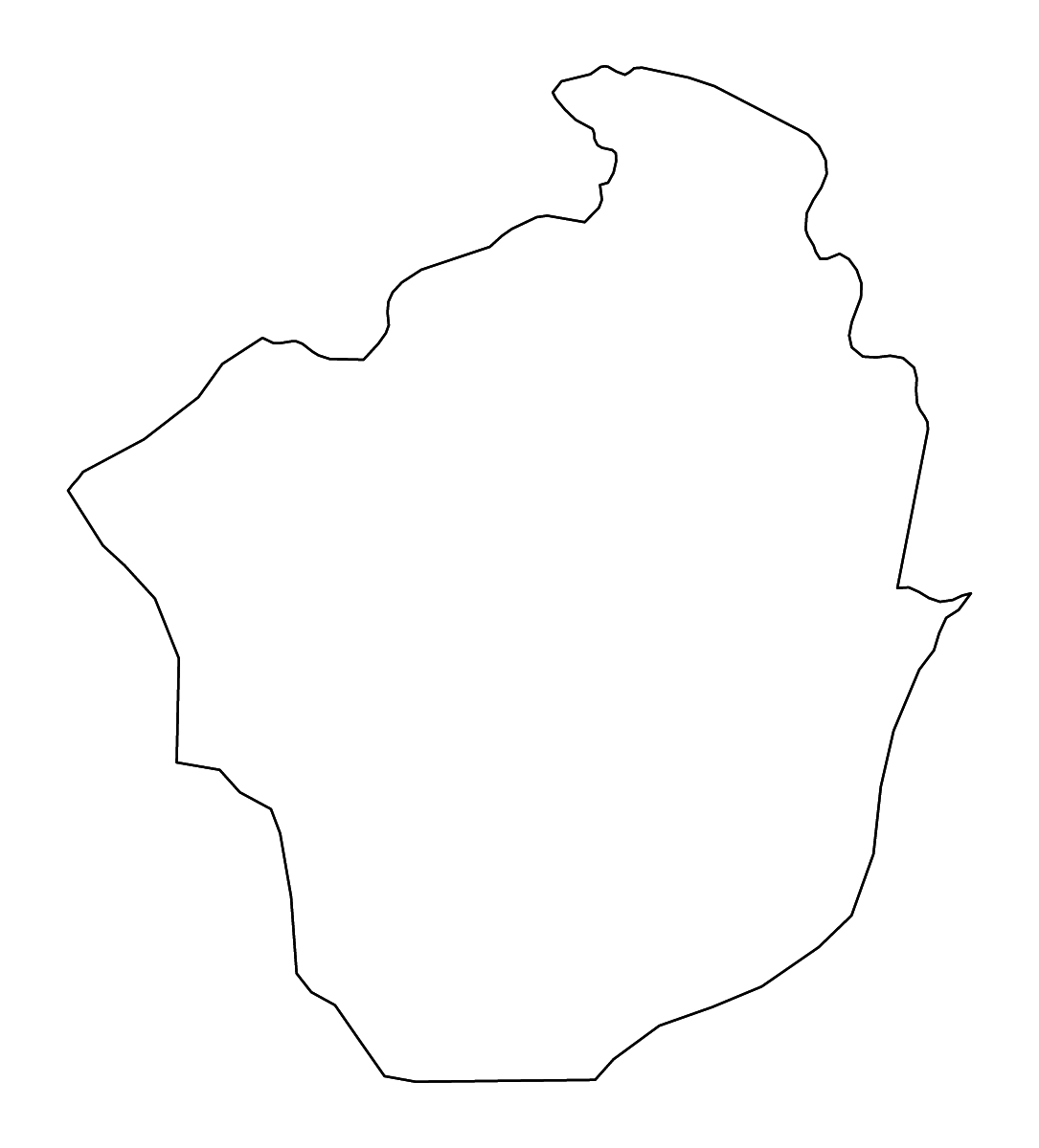 Mapa de contorno de Siguiri Prefecture, Guinea con ríos.