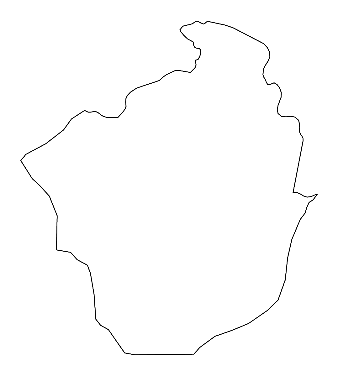 Mapa de contorno de Siguiri Prefecture, Guinea con ríos.