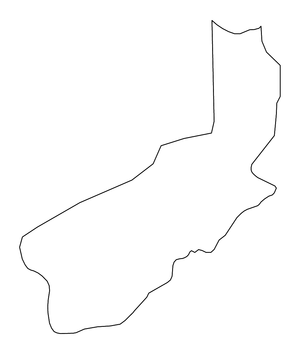 Mapa de contorno de Tougué Prefecture, Guinea con ríos.