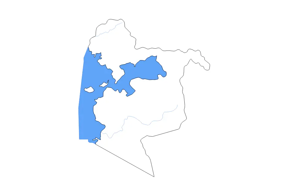 Mapa de Nyanza, Kenya de tipo contorno, lagos y ríos para África, con contorno, lagos y ríos con elementos de agua como Lake Victoria.