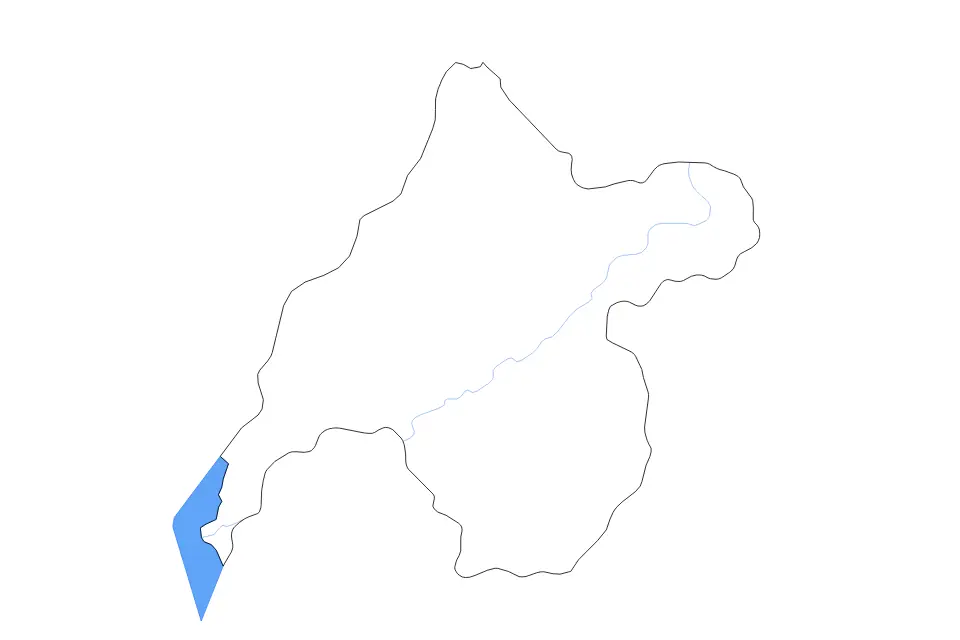 Outline map of Western, Kenya with subdivision borders and major lakes and rivers.