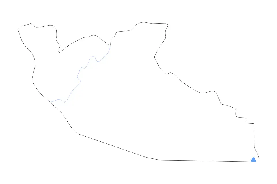 Outline map of Shiselweni District, Kingdom Of Eswatini with subdivision borders and major lakes and rivers.