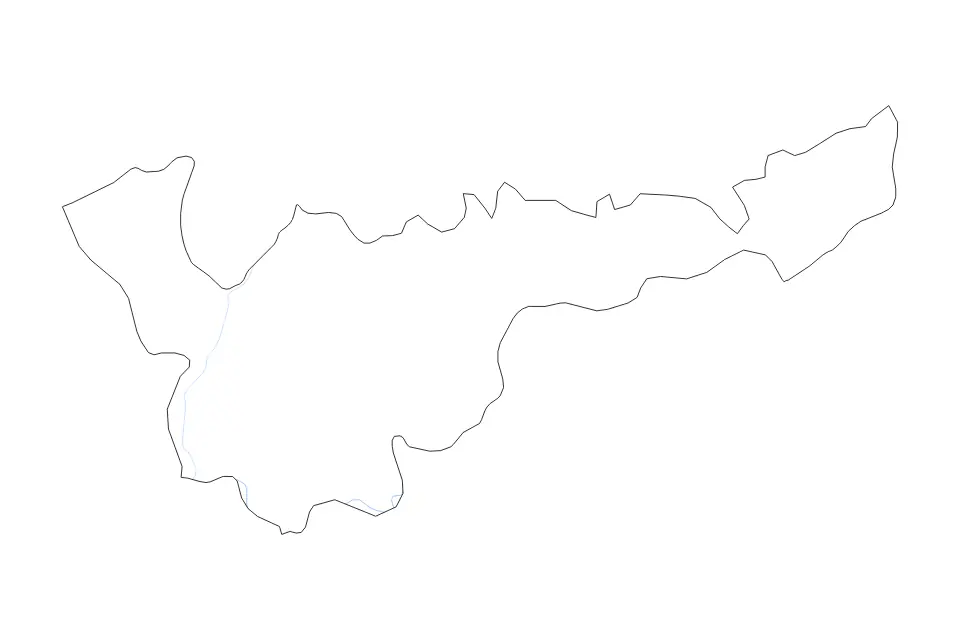 Outline map of Mohale's Hoek District, Lesotho with subdivision borders and rivers.
