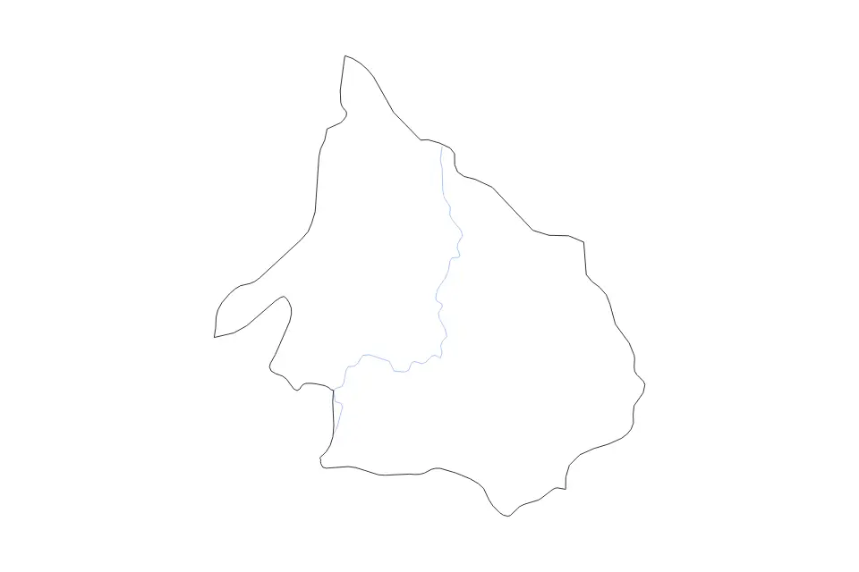 Outline map of Mokhotlong District, Lesotho with subdivision borders and rivers.