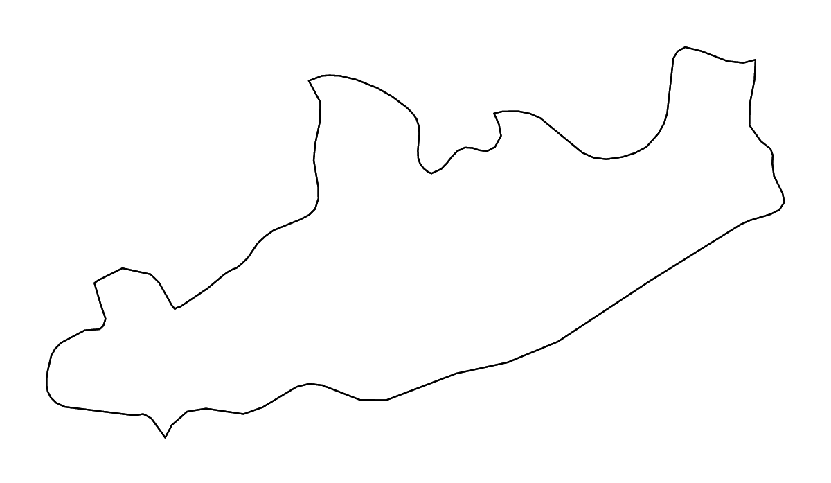 Mapa de contorno de Qacha's Nek, Lesotho con ríos.