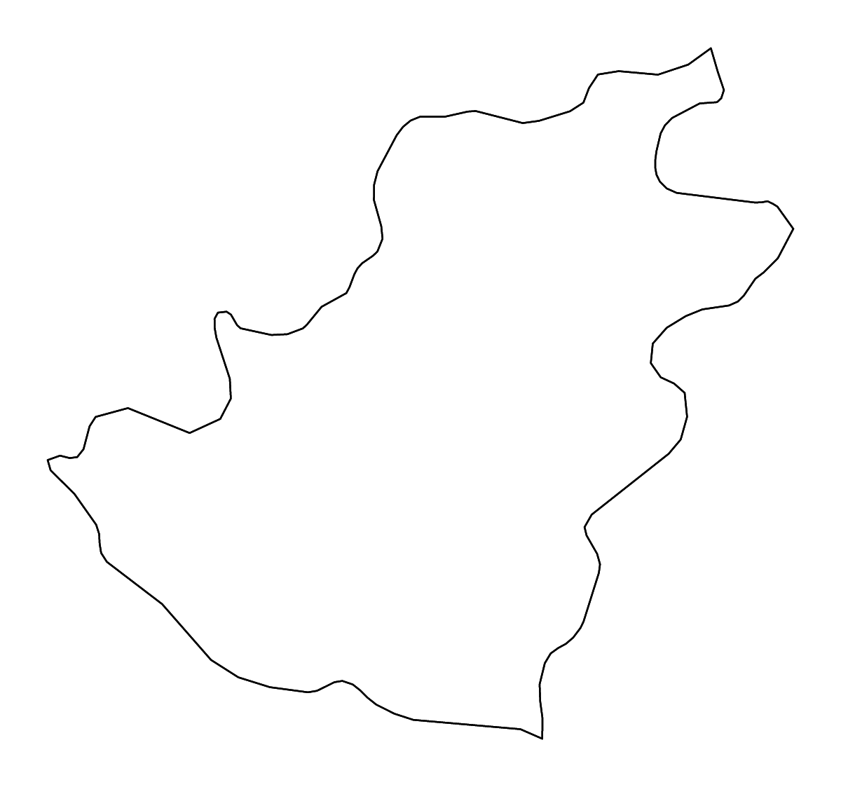 Mapa de contorno de Quthing, Lesotho con ríos.