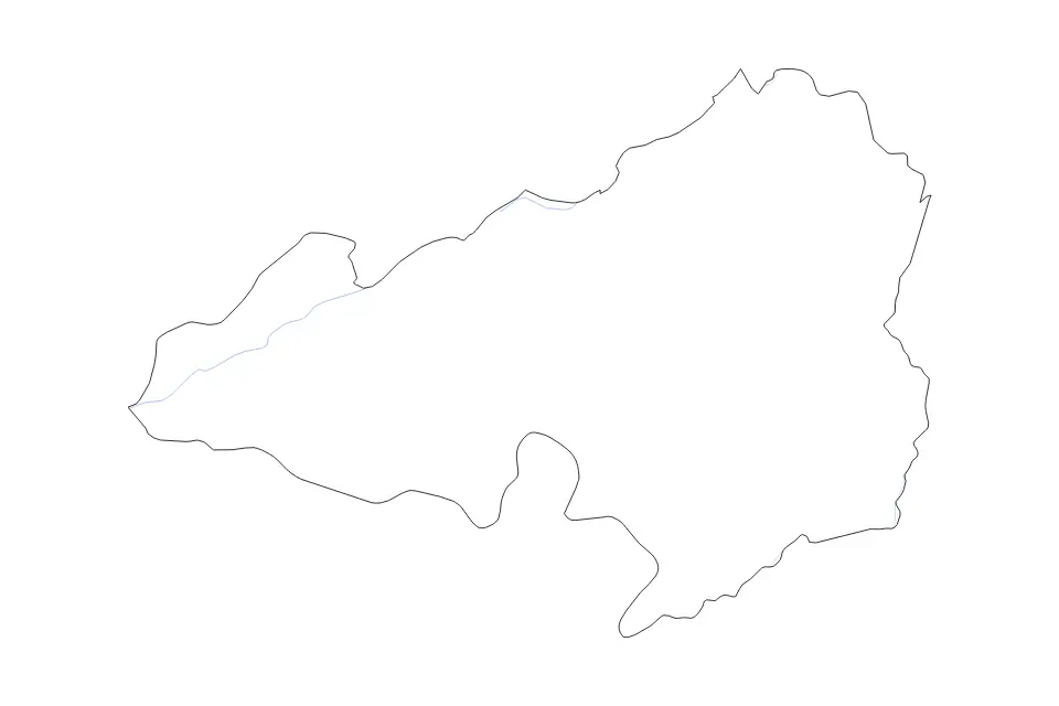 Outline map of Bong County, Liberia with subdivision borders and rivers.