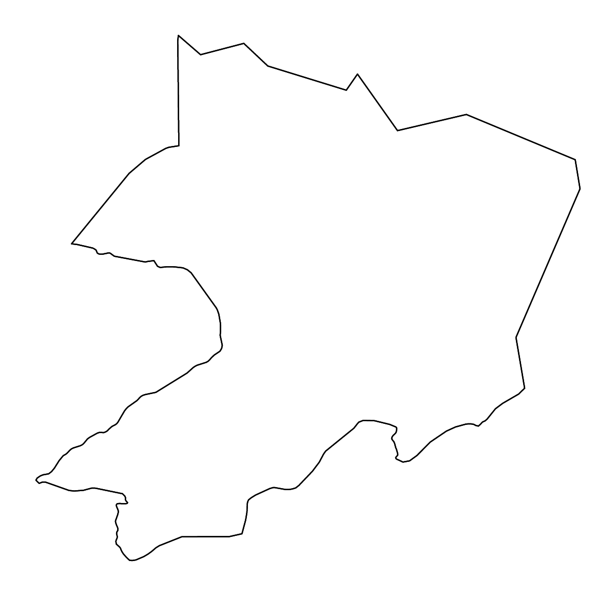 Outline map of Gbarpolu County, Liberia with rivers.