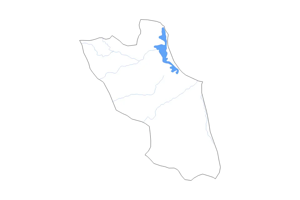 Outline map of Misrata Municipality, Libya with subdivision borders and major lakes and rivers.