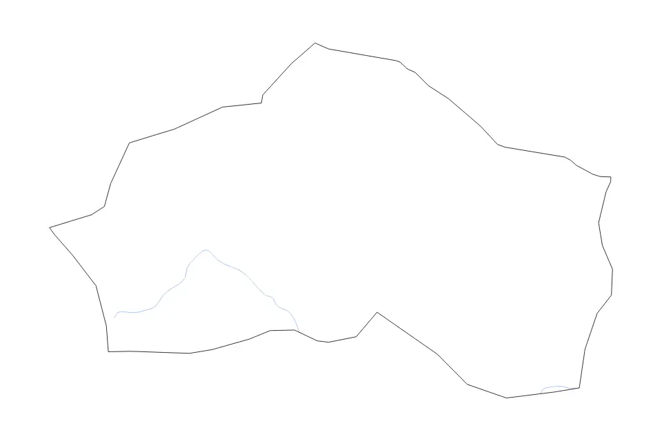 Outline map of Murqub Municipality, Libya with subdivision borders and rivers.
