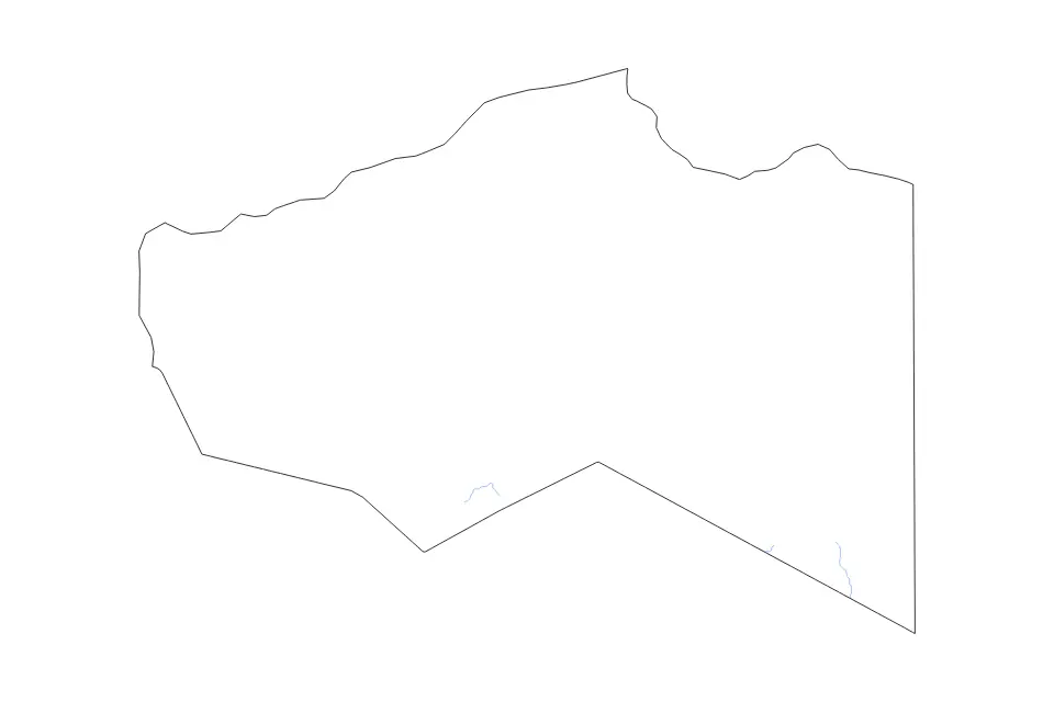 Outline map of Murzuq Municipality, Libya with subdivision borders and rivers.