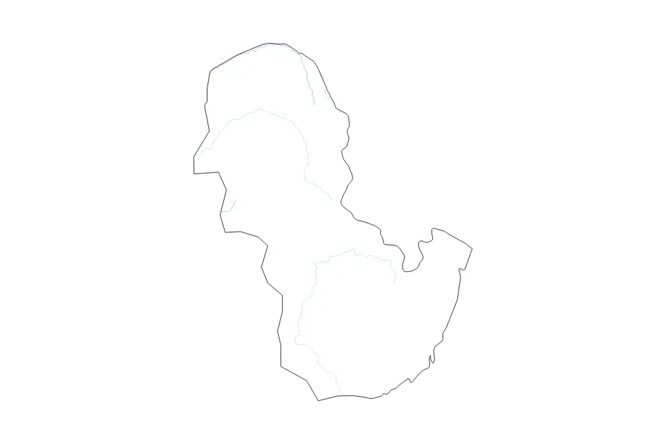 Outline map of Anosy Autonomous Province, Madagascar with subdivision borders and rivers.