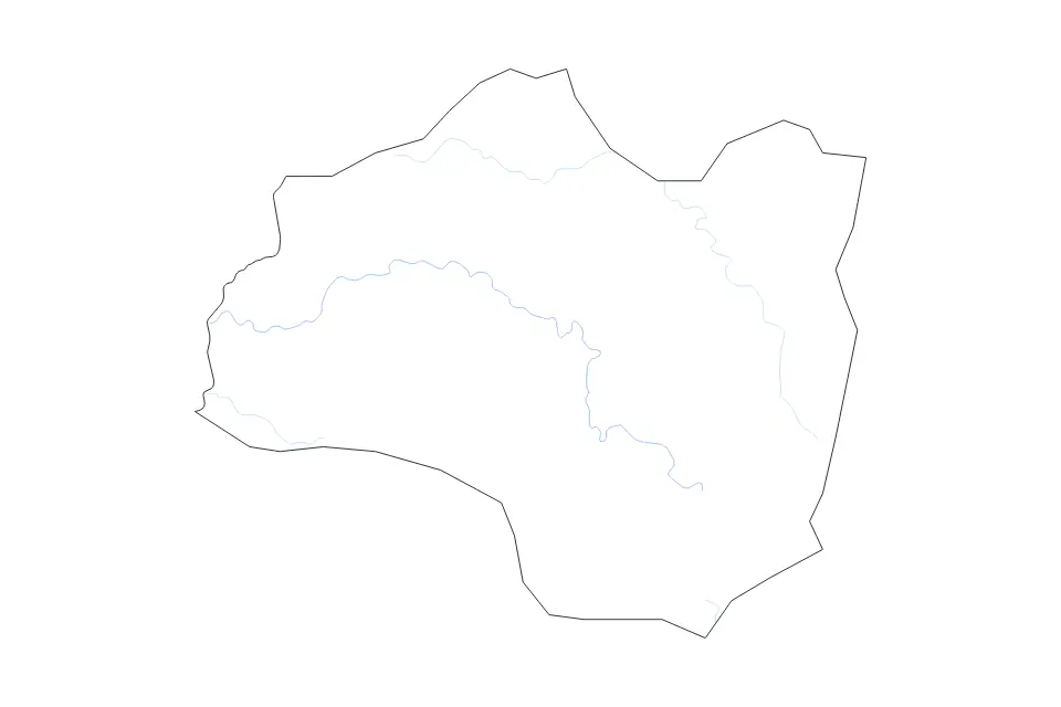 Outline map of Haute Matsiatra Autonomous Province, Madagascar with subdivision borders and rivers.