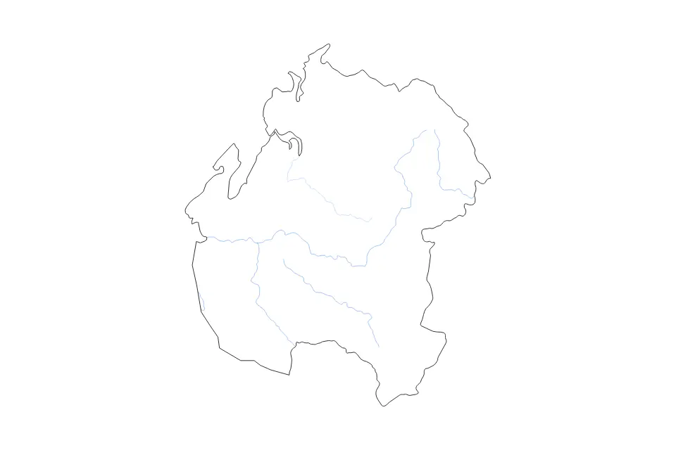 Outline map of Sofia Autonomous Province, Madagascar with subdivision borders and rivers.