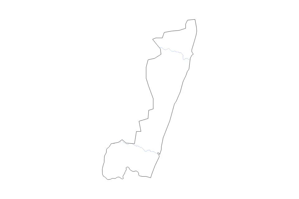 Outline map of Toamasina Autonomous Province (5868), Madagascar with subdivision borders and rivers.