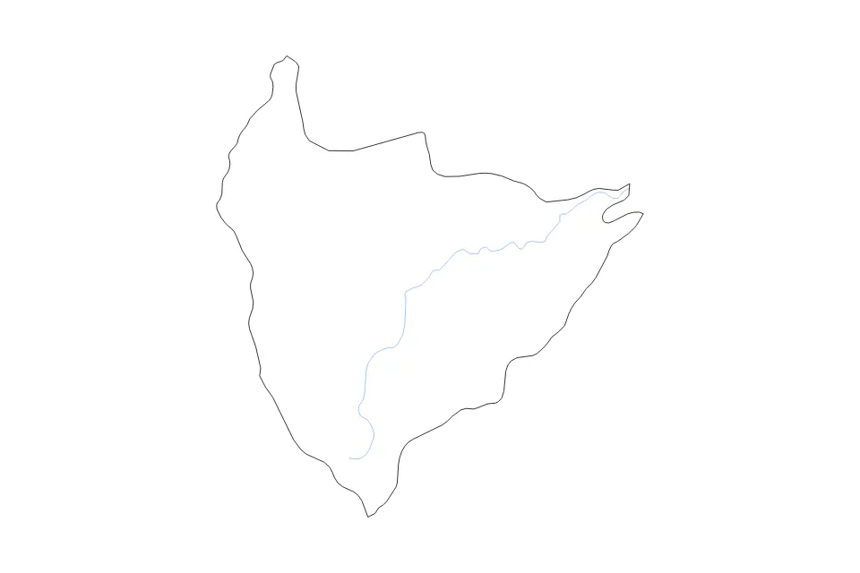Outline map of Lilongwe District, Malawi with subdivision borders and rivers.