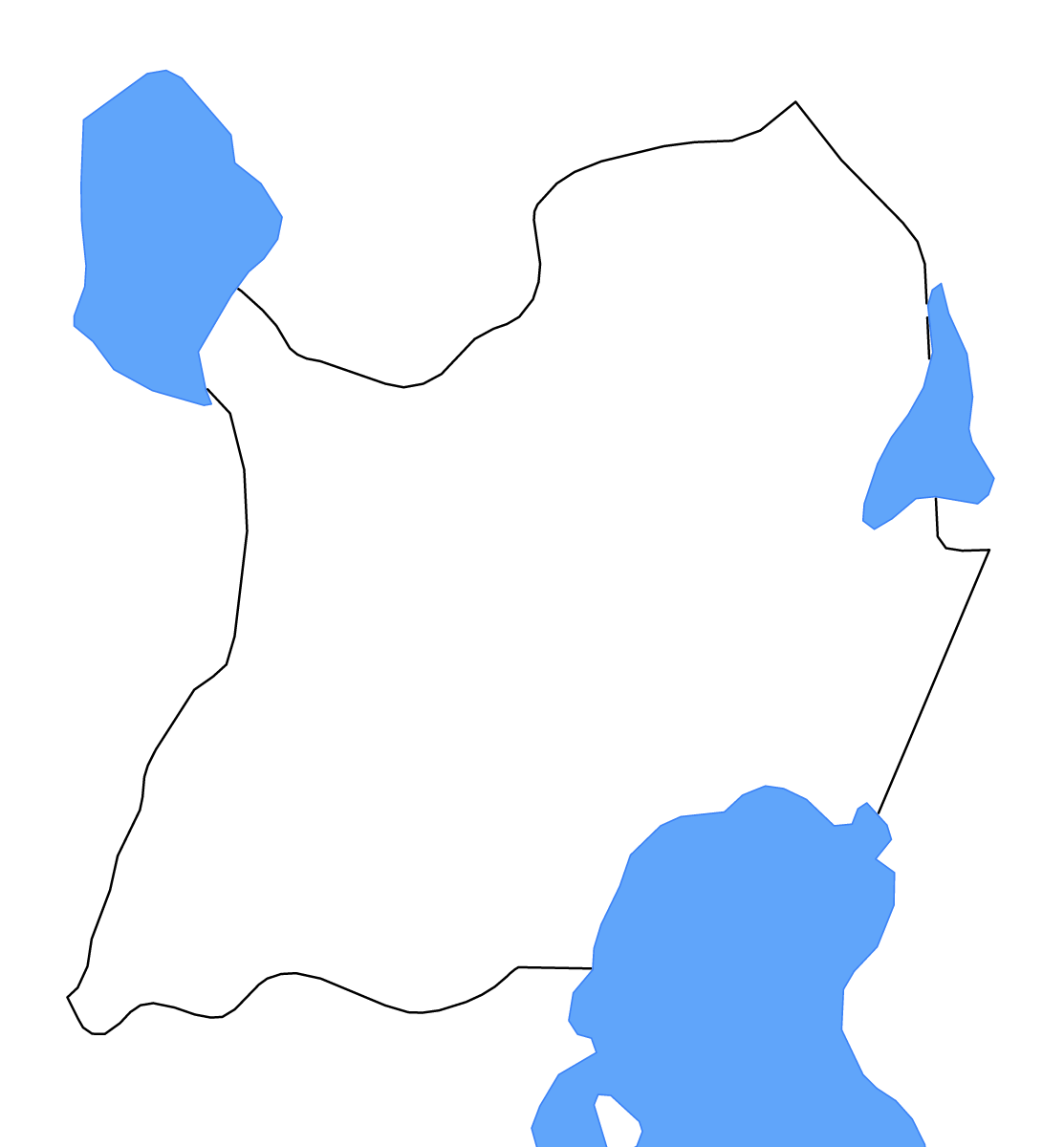 Carte de contour de Machinga, Malawi avec lacs et rivières.