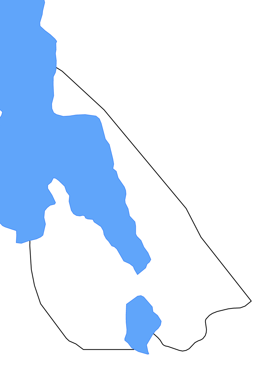 Carte de contour de Mangochi, Malawi avec lacs et rivières.