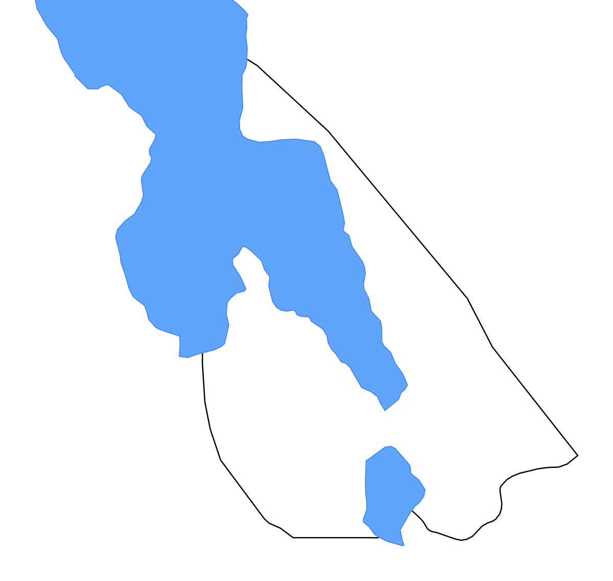 Mapa de contorno de Mangochi, Malawi con lagos y ríos.