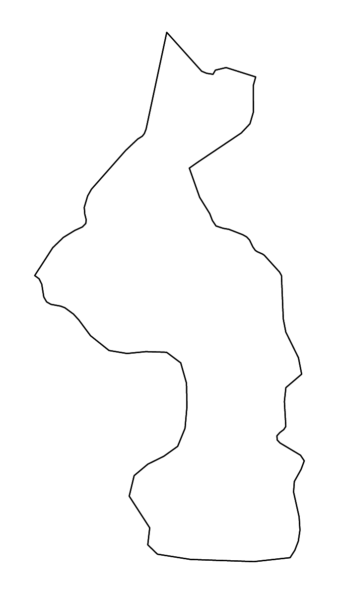 Outline map of Nsanje District, Malawi with rivers.