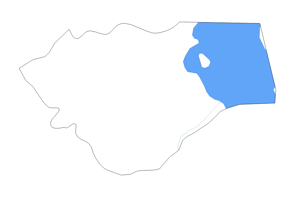 Outline map of Zomba District, Malawi with subdivision borders and major lakes and rivers.