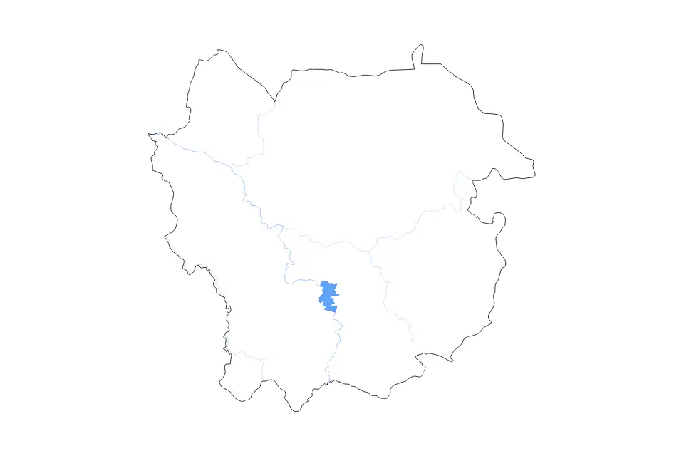 Outline map of Kayes, Mali with subdivision borders and major lakes and rivers.