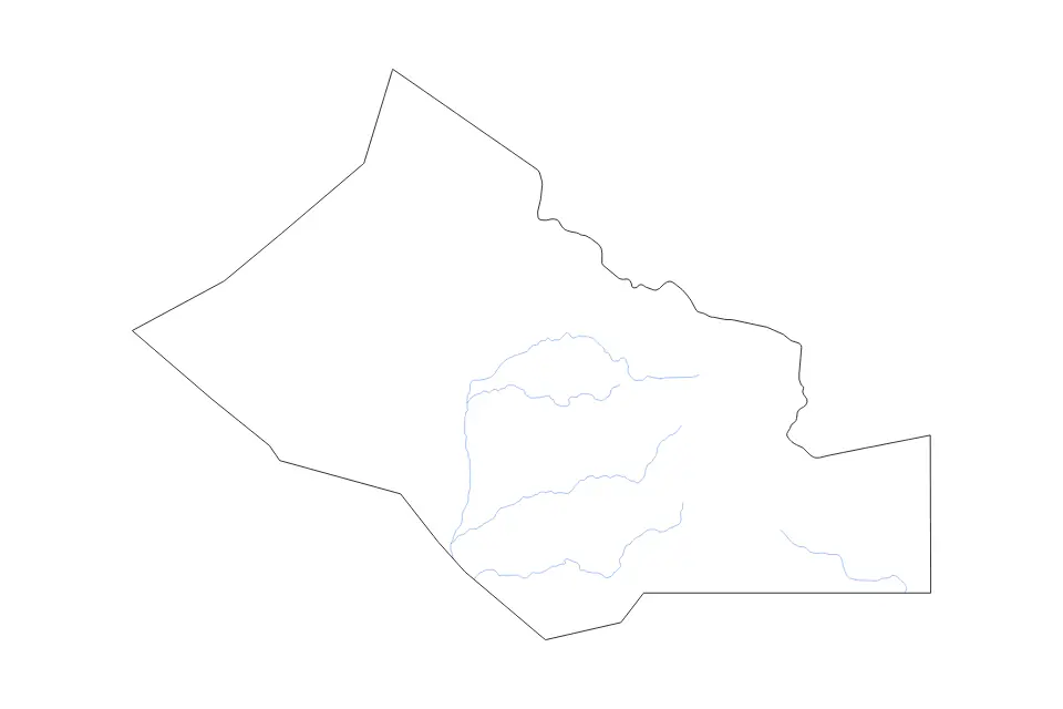 Outline map of Kidal, Mali with subdivision borders and rivers.