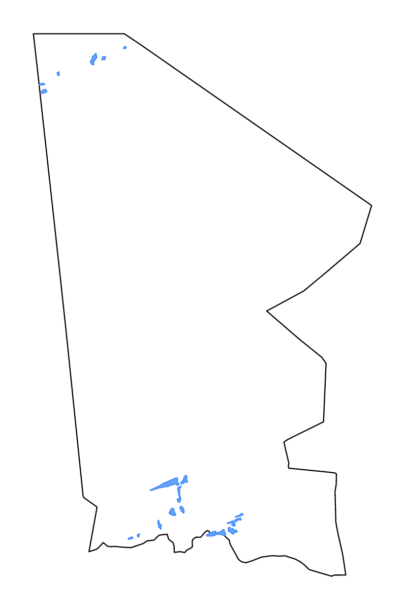 Mapa de contorno de Tombouctou, Mali con lagos y ríos.