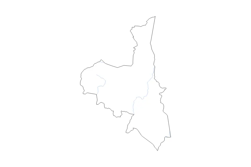 Outline map of Assaba, Mauritania with subdivision borders and rivers.