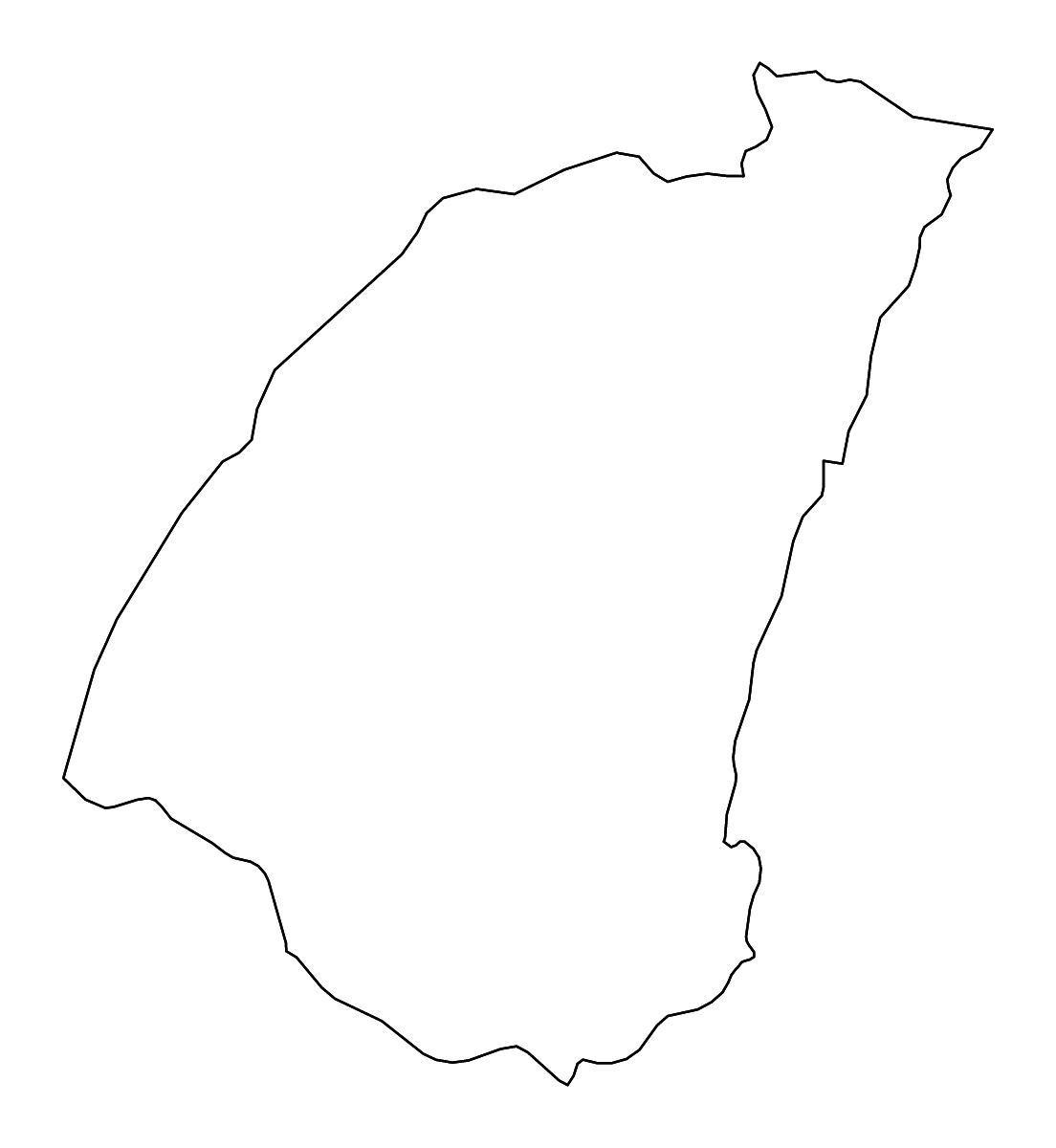 Mapa de contorno de Guidimaka, Mauritania con ríos.