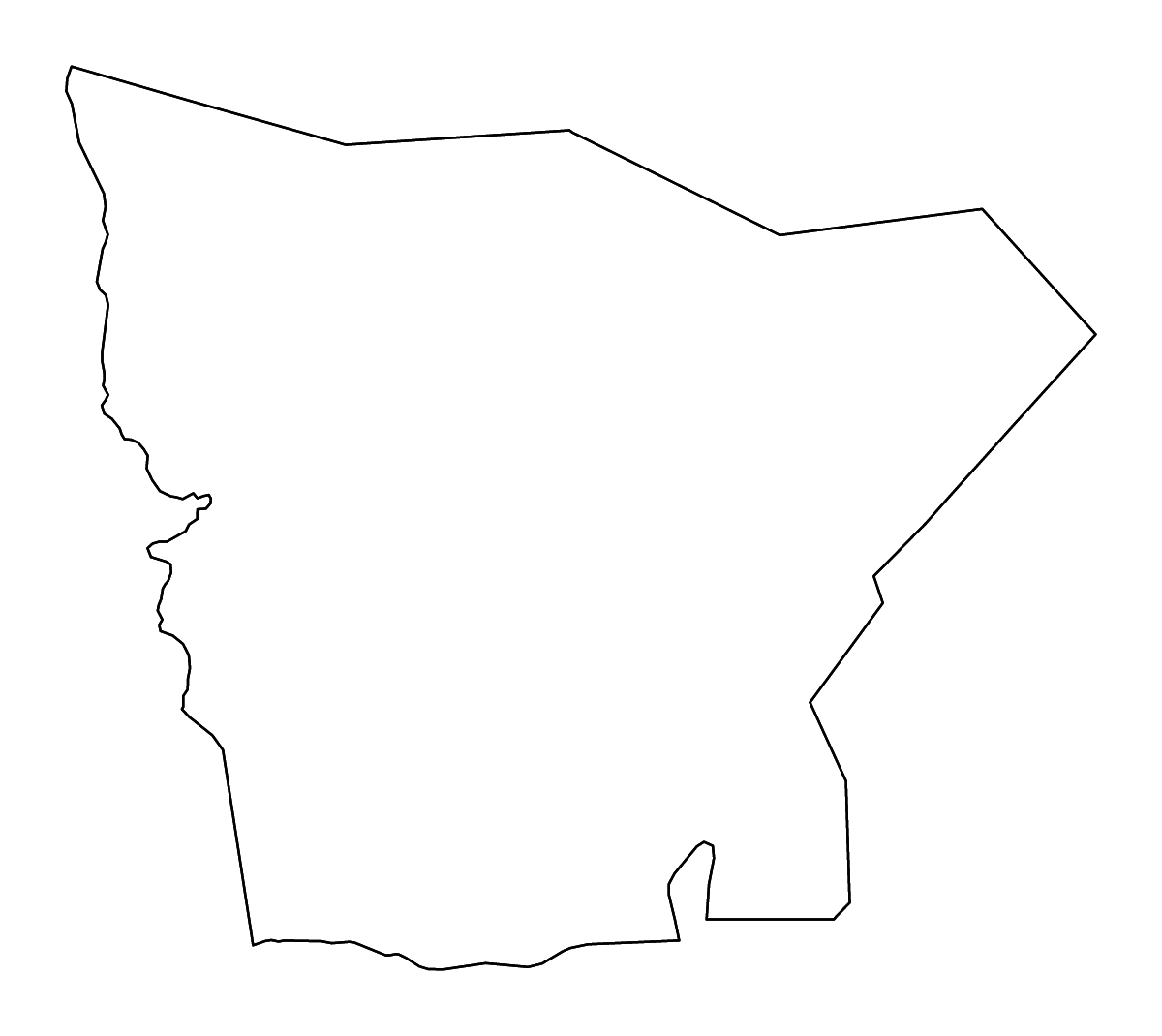 Mapa de contorno de Hodh El Gharbi, Mauritania con ríos.
