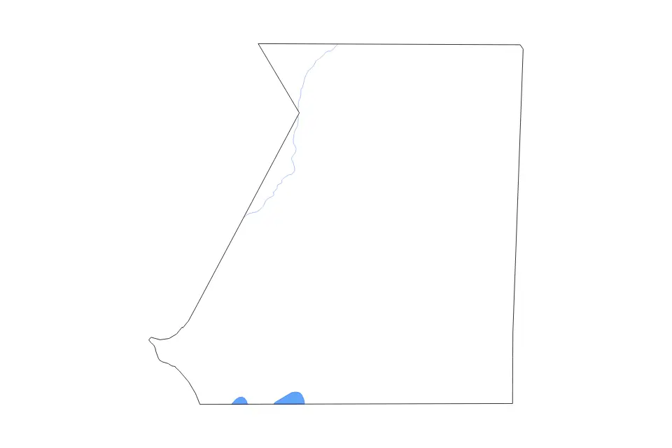 Outline map of Inchiri, Mauritania with subdivision borders and major lakes and rivers.