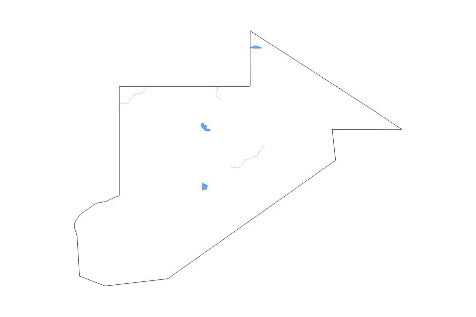 Outline map of Tiris Zemmour, Mauritania with subdivision borders and major lakes and rivers.