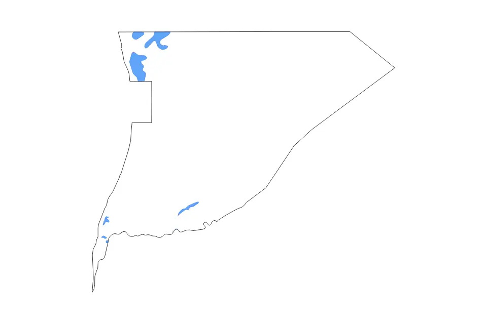 Mapa de Trarza, Mauritania de tipo contorno, lagos y ríos para África, con contorno, lagos y ríos con elementos de agua como Lac Rkiz, Marais de Toumbos y Sebkhet Te-n-Dghâmcha.