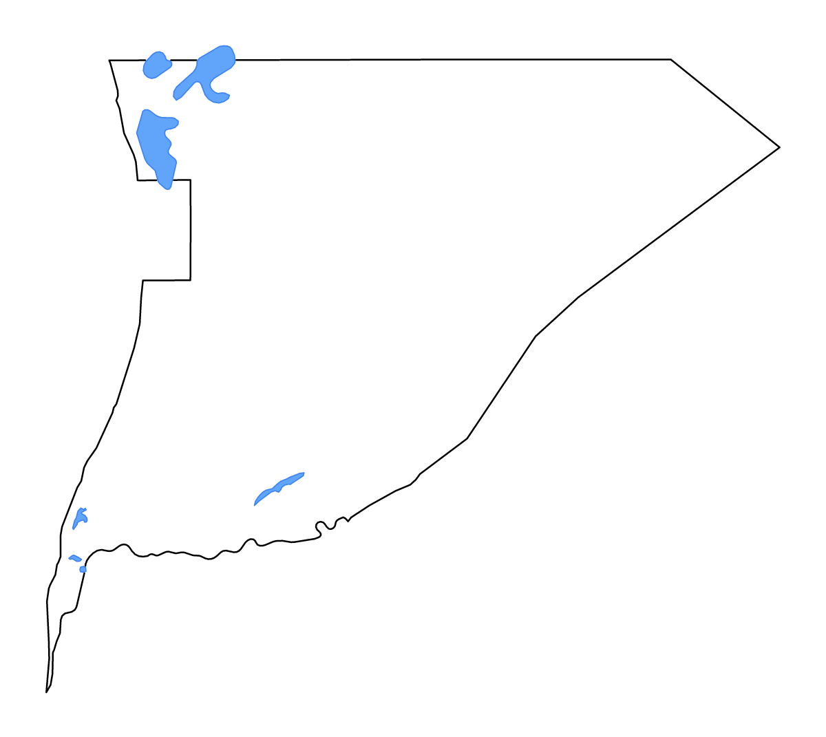 Mapa de contorno de Trarza, Mauritania con lagos y ríos.