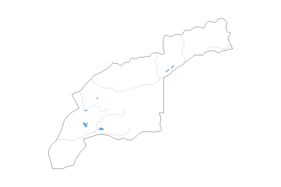 Outline map of Guelmim-Es Semara, Morocco with subdivision borders and major lakes and rivers.