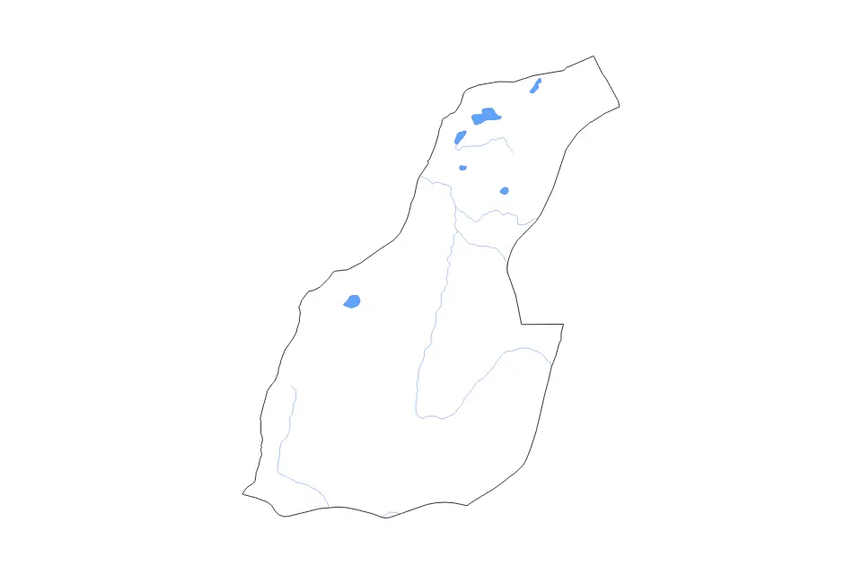Outline map of Laâyoune-Boujdour-Sakia El Hamra, Morocco with subdivision borders and major lakes and rivers.