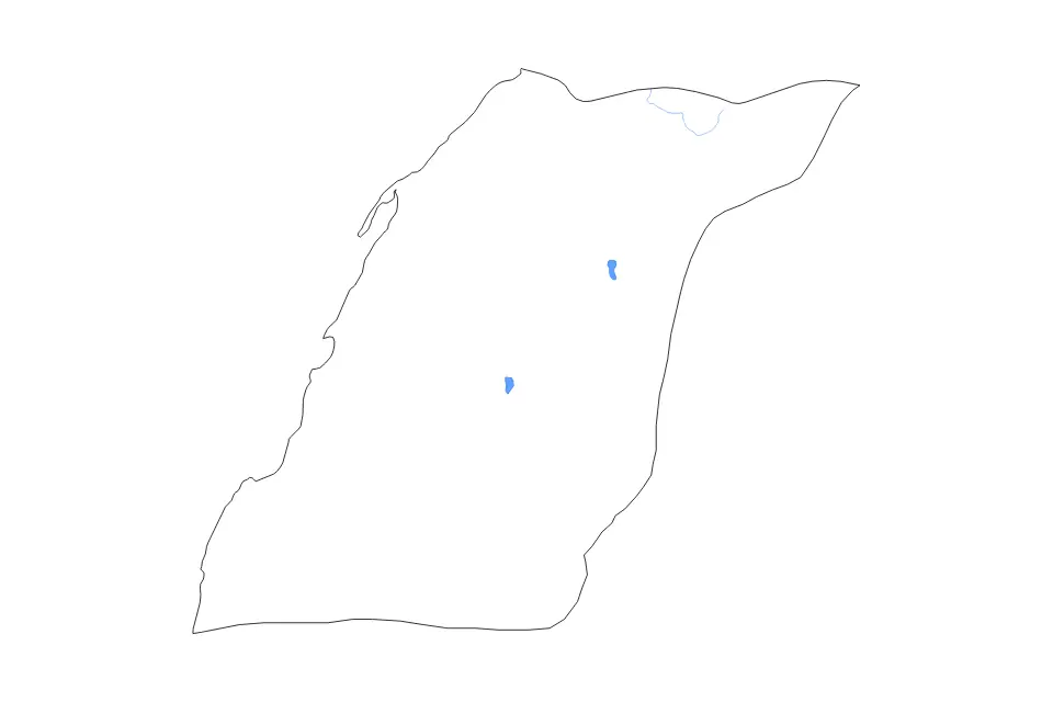 Outline map of Oued Ed-Dahab, Morocco with subdivision borders and major lakes and rivers.