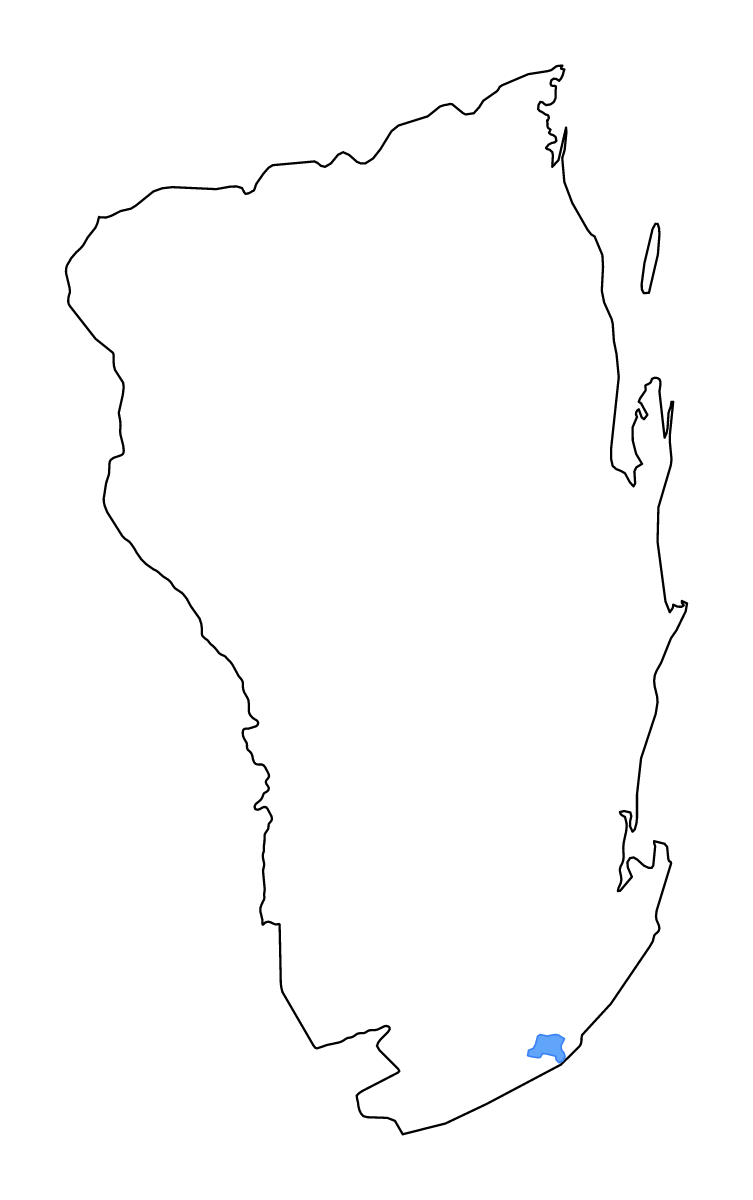 Outline map of Inhambane, Mozambique with lakes and rivers.