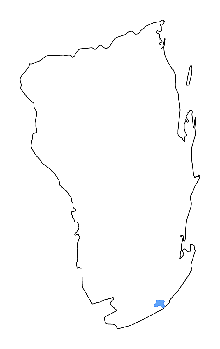 Mapa de contorno de Inhambane, Mozambique con lagos y ríos.