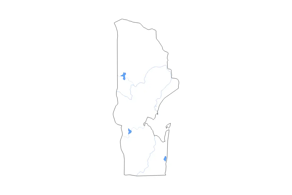 Outline map of Maputo Province (1927), Mozambique with subdivision borders and major lakes and rivers.
